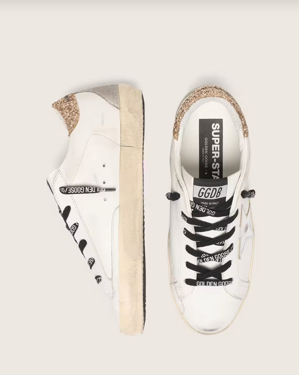 Super-Star Cuir Blanc avec Paillette — sneakers iCloth, vue 3