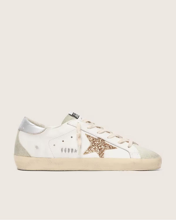 Super-Star Paillettes Dorées et Daim Gris — sneakers iCloth
