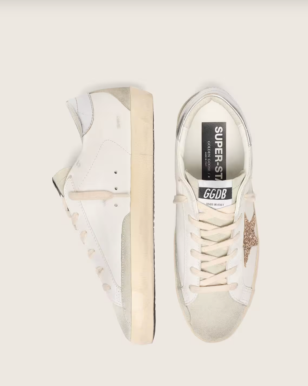 Super-Star Paillettes Dorées et Daim Gris — sneakers iCloth, vue 3